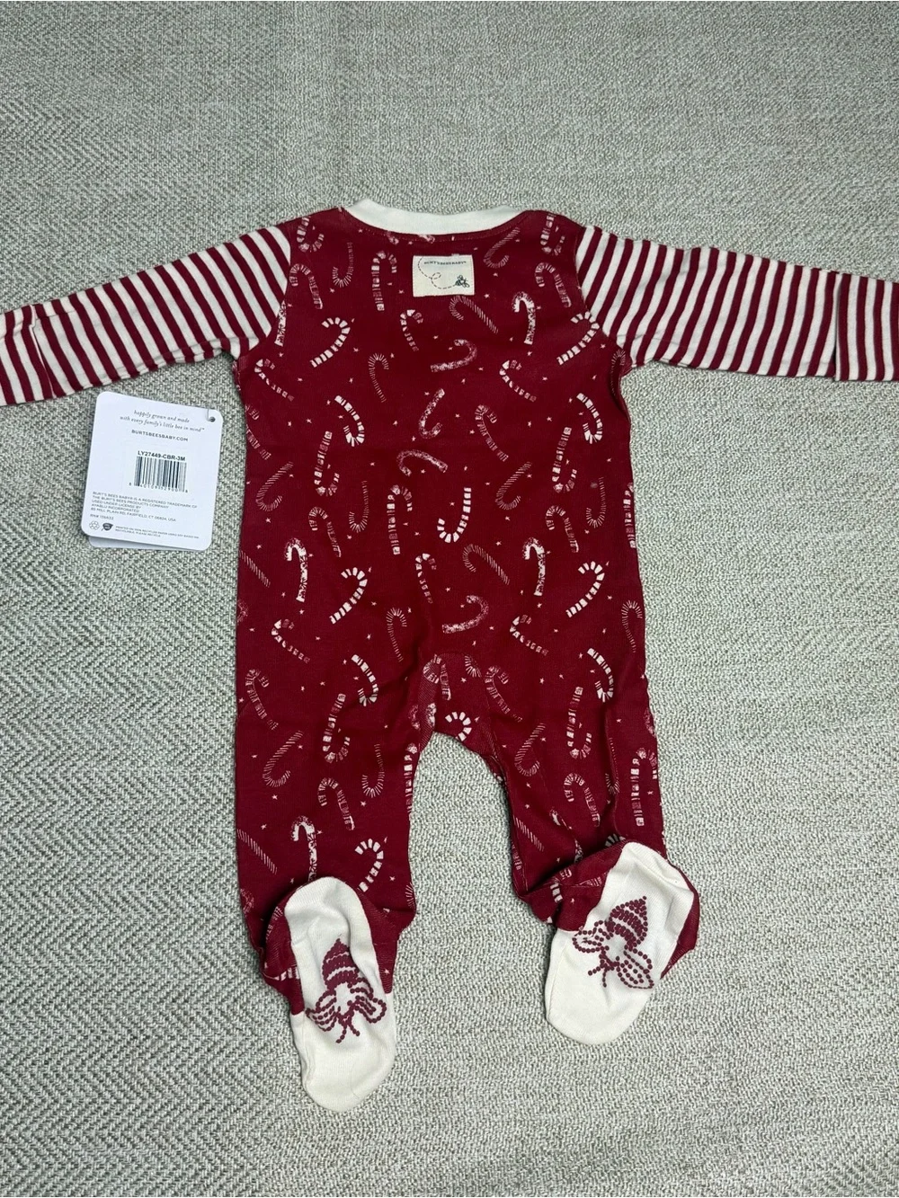 Burt's Bees Baby Burgundy Candy Cane Stripe Footed One-Piece